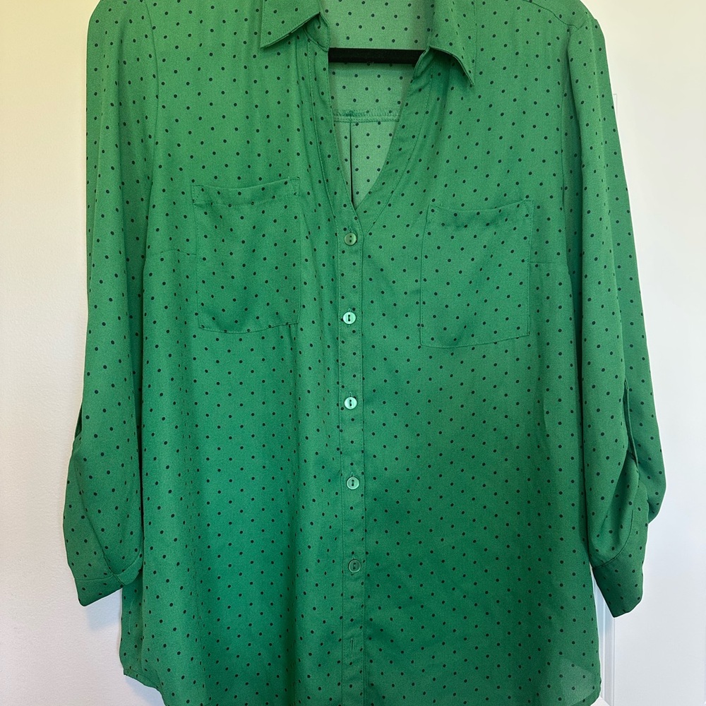 Stitch Fix Fortune+Ivy Green Polka Dot Blouse
